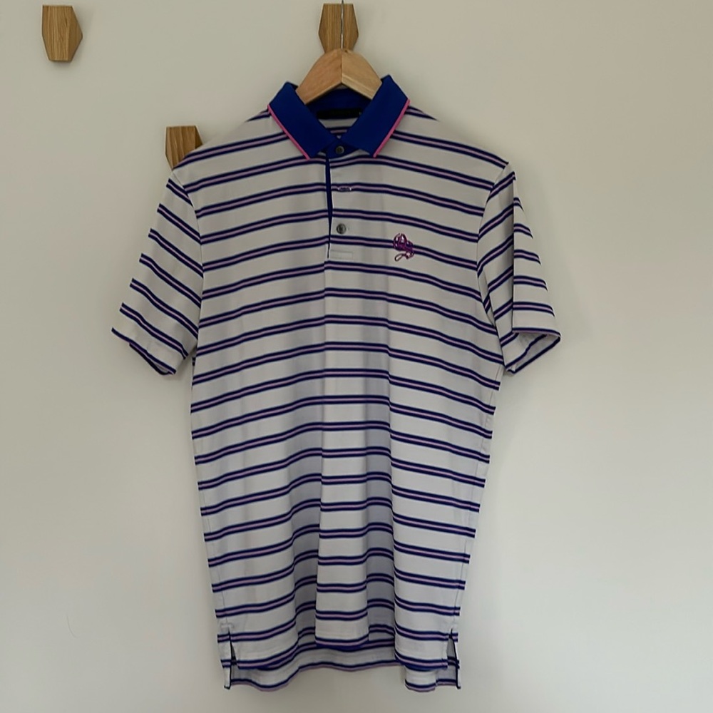Greyson White/Blue/Purple/Pink Old Sandwich Golf Polo - Size M (Medium)